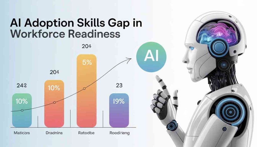 AI adoption skills gap showing workers learning AI tools and improving digital skills