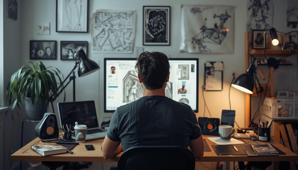 Artificial intelligence in creative idea generation illustrating AI assisting humans with innovative ideas and digital creativity