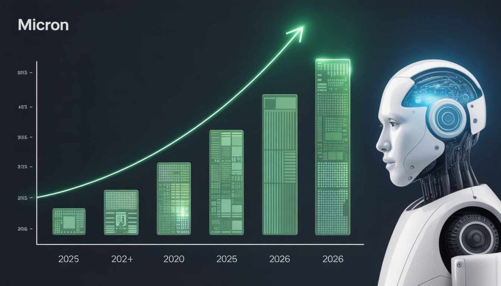 Graph showing Micron’s revenue growth fueled by AI-driven demand in the semiconductor and memory chip market.