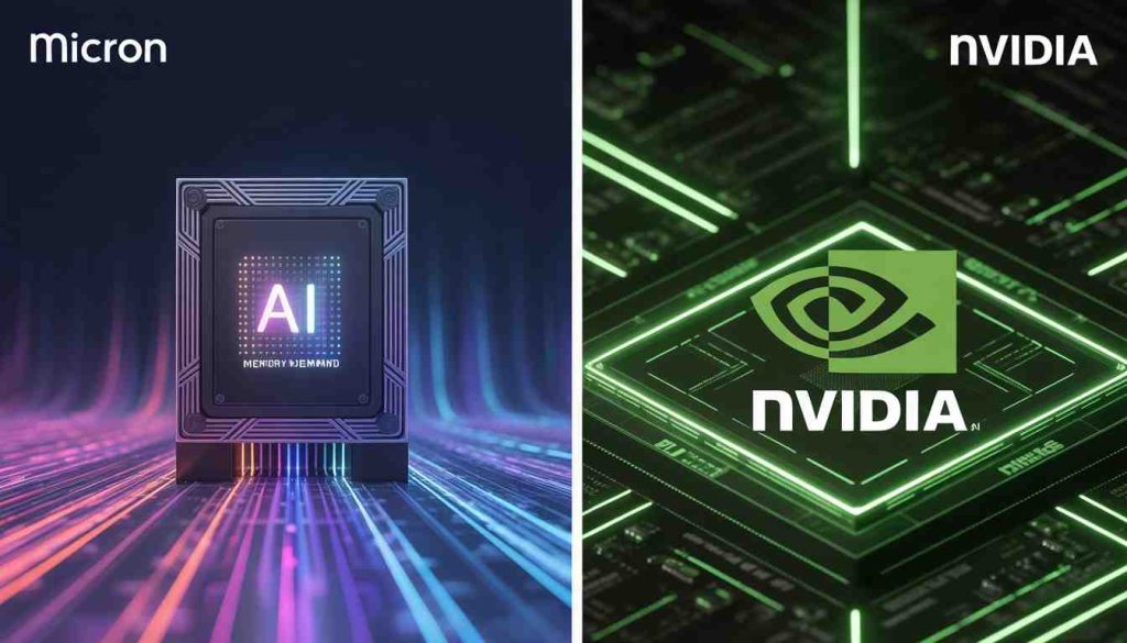 Graph showing Micron’s revenue growth fueled by AI-driven demand in the semiconductor and memory chip market.