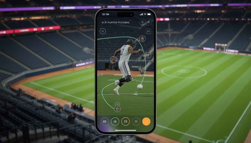 Live sports broadcast showing an AI-powered player tracking system analyzing athletes’ movement in real time during an NBC Sports event.