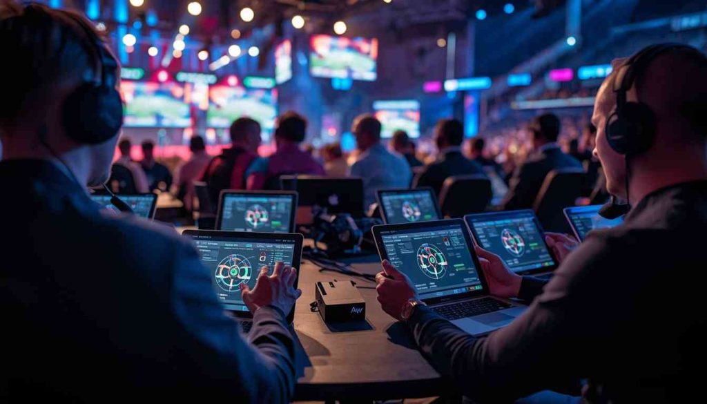 Live sports broadcast showing an AI-powered player tracking system analyzing athletes’ movement in real time during an NBC Sports event.