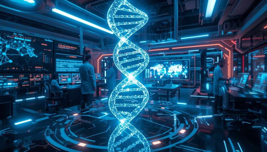 Illustration of the Insilico Medicine Generative AI Platform showing AI-driven drug discovery and futuristic research capabilities.