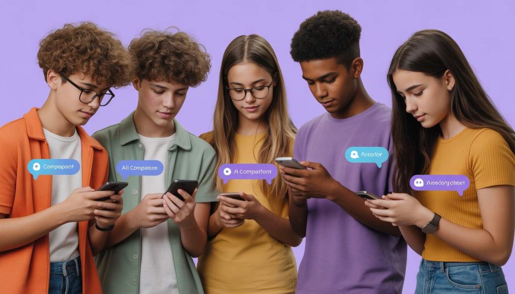 AI companions among American teens using chatbots and virtual friends on smartphones, raising concerns about social behavior