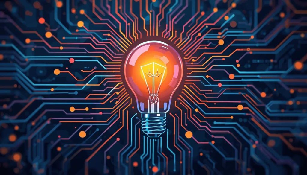 Artificial intelligence in creative idea generation illustrating AI assisting humans with innovative ideas and digital creativity