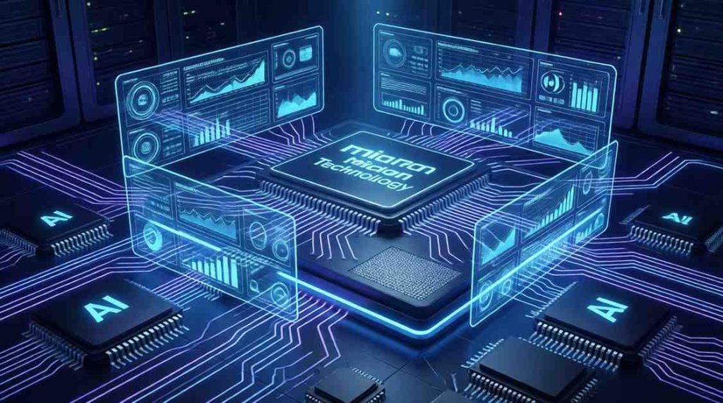 Micron Technology AI chip industry showing advanced memory chips powering artificial intelligence, data centers, and next-generation computing technology.